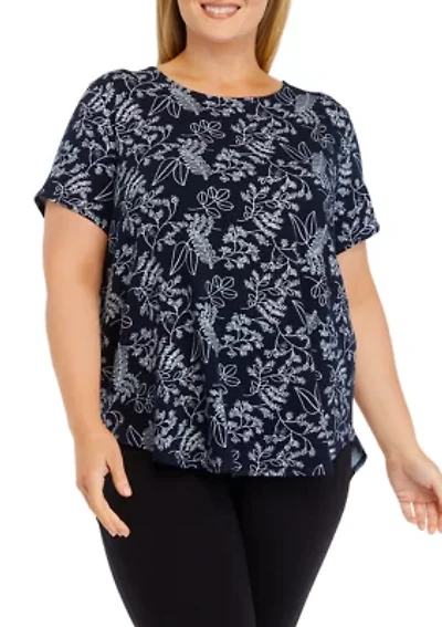 Plus Short Sleeve Crew Round Neck High Low Shirt