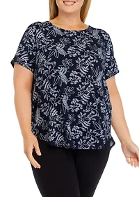 Plus Short Sleeve Crew Round Neck High Low Shirt