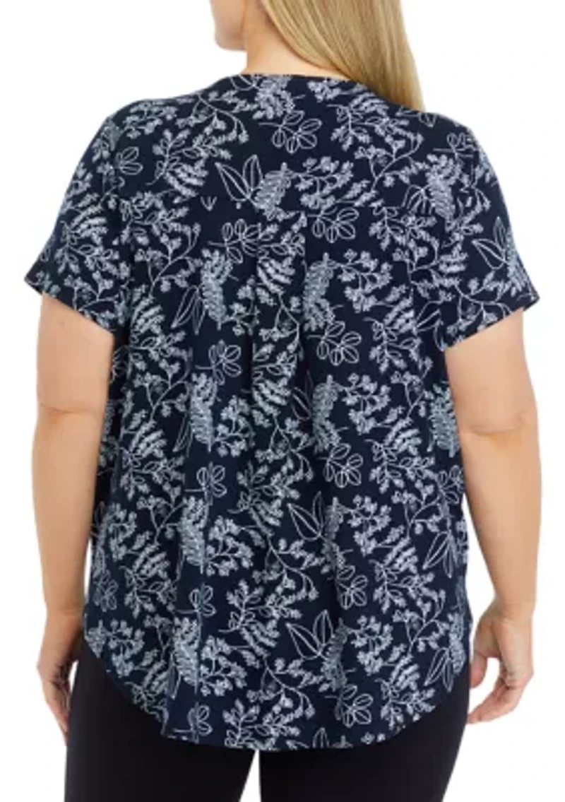 Plus Short Sleeve Crew Round Neck High Low Shirt