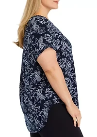 Plus Short Sleeve Crew Round Neck High Low Shirt
