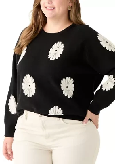 Plus Long Sleeve Floral Crew Sweater