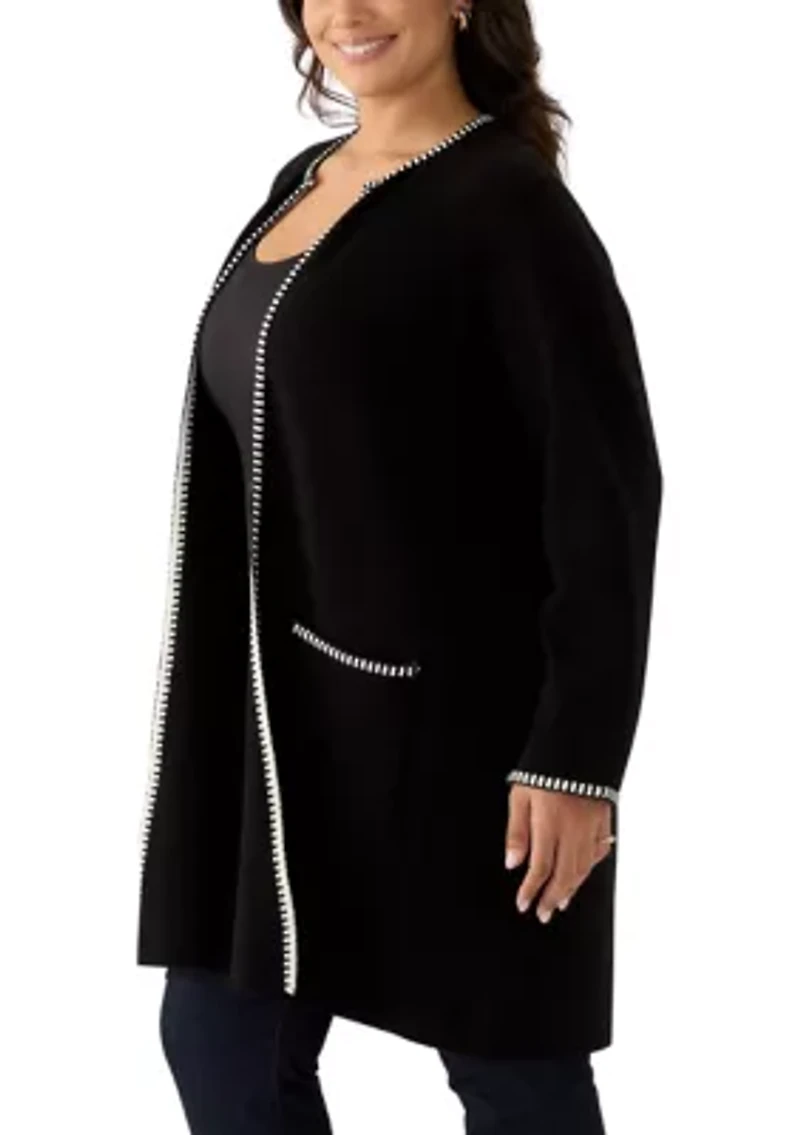 Plus Whipstitch Detail Open Cardigan