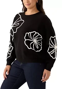 Women's Long Sleeve Soutache Floral Sweater