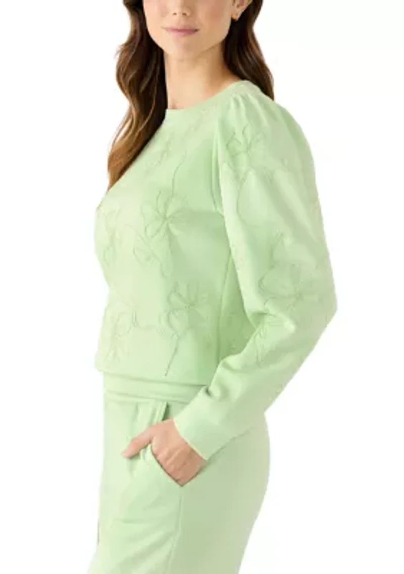 Women's Puff Shoulder Floral Scuba Knit Shirt