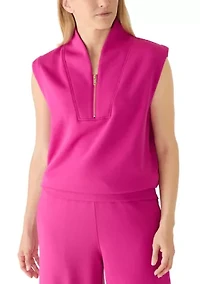 Women's Cap Sleeve 1/4 Zip High Neck Scuba Top