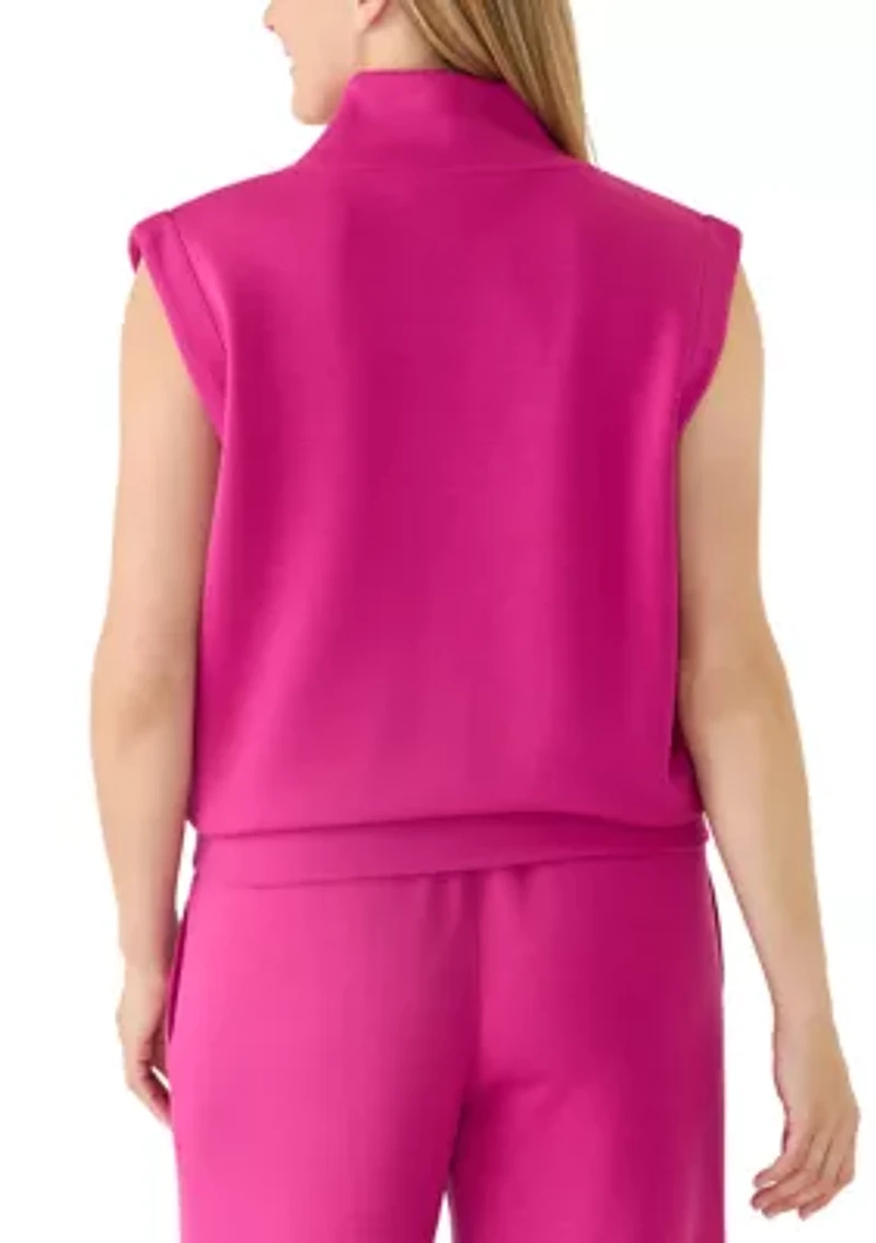Women's Cap Sleeve 1/4 Zip High Neck Scuba Top