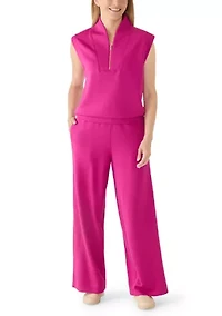 Women's Cap Sleeve 1/4 Zip High Neck Scuba Top