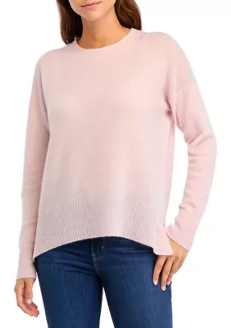 Women's Crew Neck Split Hem Cashmere Sweater