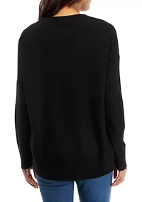 Women's Crew Neck Split Hem Cashmere Sweater