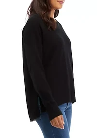 Women's Crew Neck Split Hem Cashmere Sweater