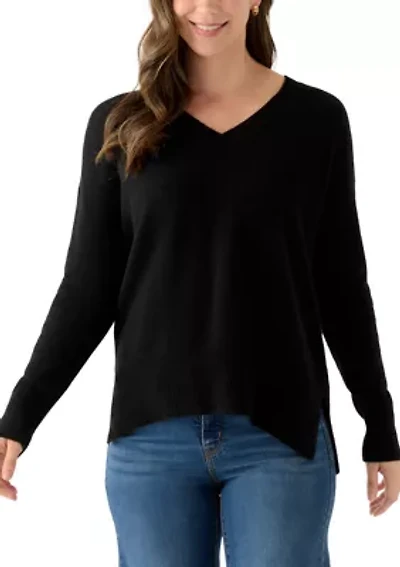 Women's V-Neck Split Hem Cashmere Sweater