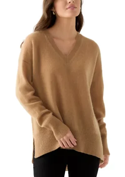 Women's V-Neck Split Hem Cashmere Sweater