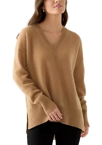 Women's V-Neck Split Hem Cashmere Sweater