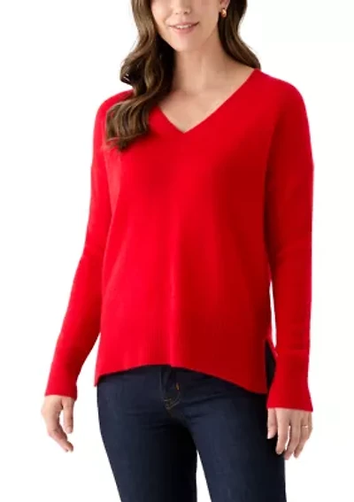 Women's V-Neck Split Hem Cashmere Sweater