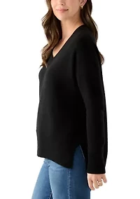 Women's V-Neck Split Hem Cashmere Sweater