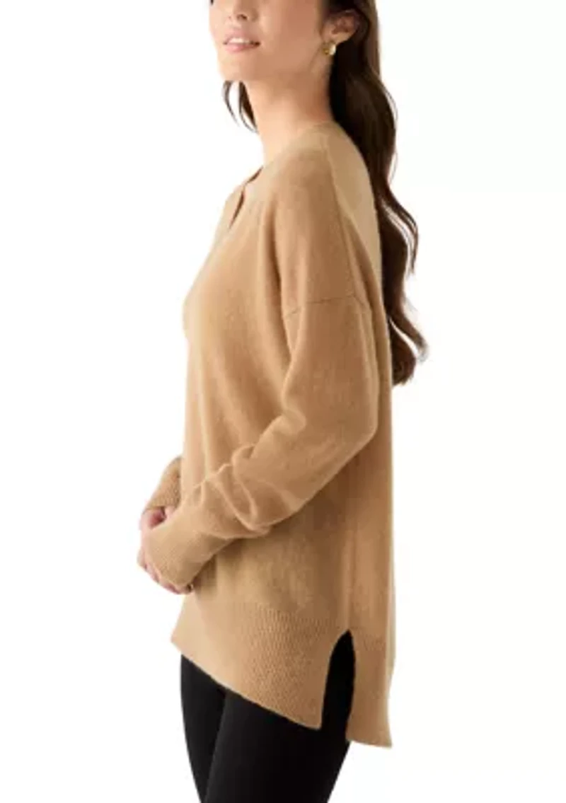 Women's V-Neck Split Hem Cashmere Sweater