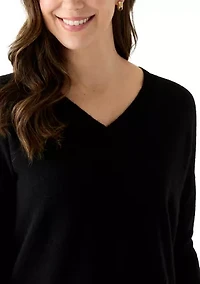 Women's V-Neck Split Hem Cashmere Sweater