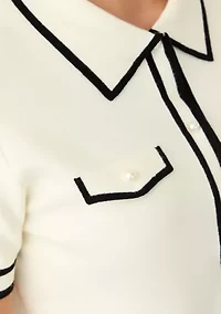 Women's Short Sleeve Faux Pearl Button Up Polo Shirt