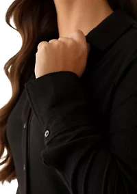 Women's Long Sleeve Collard Split Neck Ribbed Top