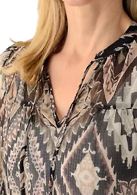 Women's Tie Neck Puff Elbow Sleeve Top