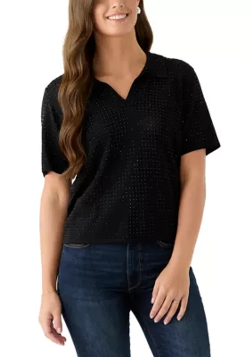 Women's Short Sleeve Johnny Collar Top