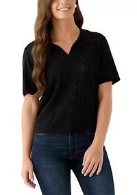 Women's Short Sleeve Johnny Collar Top