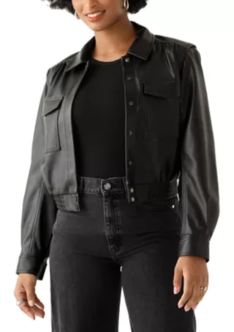 Women's Faux Leather Collard Jacket