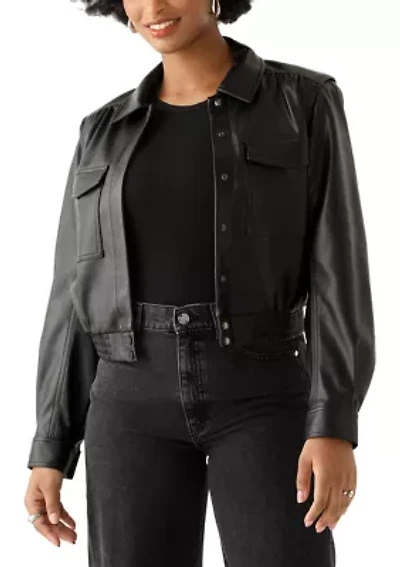 Women's Faux Leather Collard Jacket