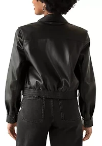 Women's Faux Leather Collard Jacket