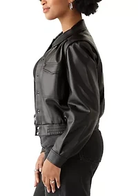 Women's Faux Leather Collard Jacket