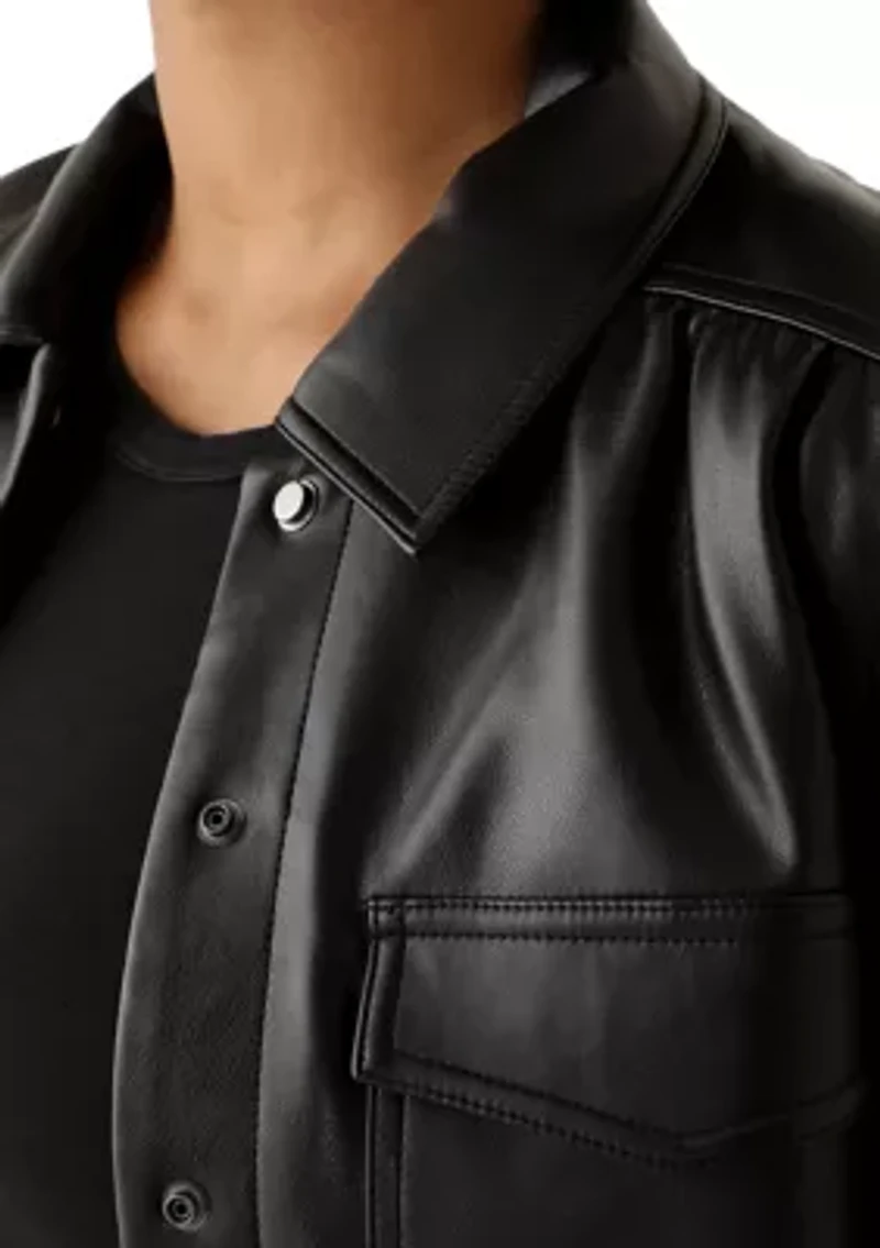 Women's Faux Leather Collard Jacket