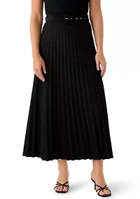 Women's Belted Pleated Faux Suede Midi Skirt
