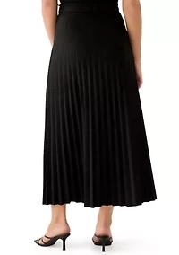 Women's Belted Pleated Faux Suede Midi Skirt