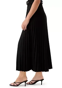 Women's Belted Pleated Faux Suede Midi Skirt