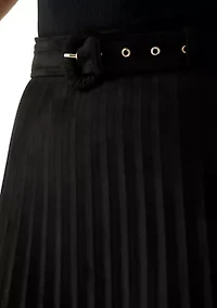 Women's Belted Pleated Faux Suede Midi Skirt