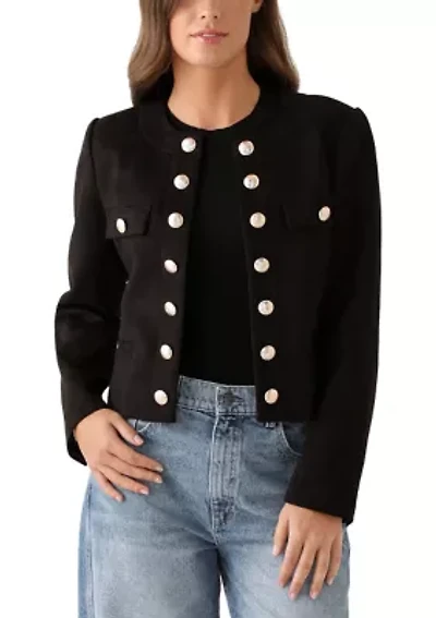 Women's Open Button Front Suede Jacket
