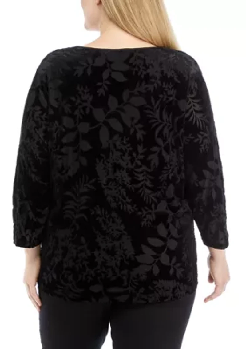 Plus 3/4 Sleeve Velvet Burnout Top