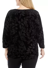 Plus 3/4 Sleeve Velvet Burnout Top