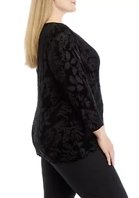 Plus 3/4 Sleeve Velvet Burnout Top
