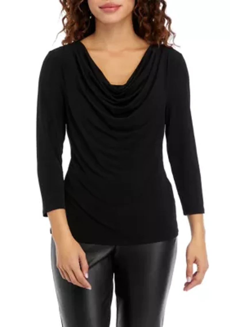 Petite Drape Neck Knit Blouse