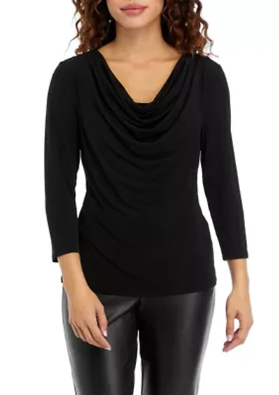 Petite Drape Neck Knit Blouse
