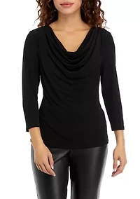 Petite Drape Neck Knit Blouse