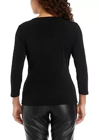 Petite Drape Neck Knit Blouse