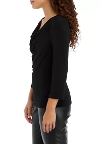 Petite Drape Neck Knit Blouse