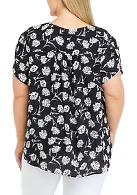 Plus Short Petal Sleeve V-Neck Blouse