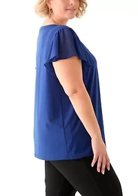 Plus Flutter Sleeve Mixed Media Top