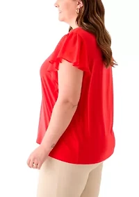 Plus Flutter Sleeve Mixed Media Top