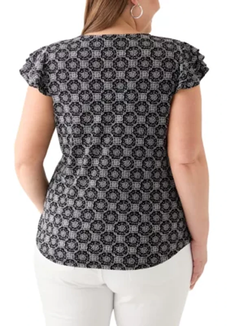 Plus Flutter Sleeve V-Neck Blouse