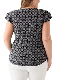 Plus Flutter Sleeve V-Neck Blouse