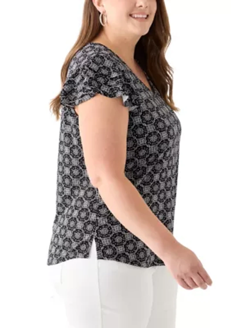 Plus Flutter Sleeve V-Neck Blouse